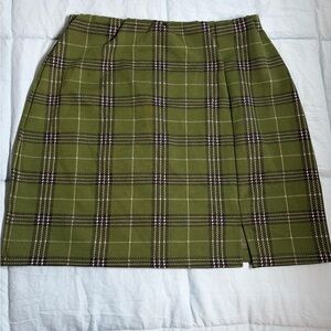 Popular Basics Olive Plaid Mini Skirt with Black & Cream Accents
